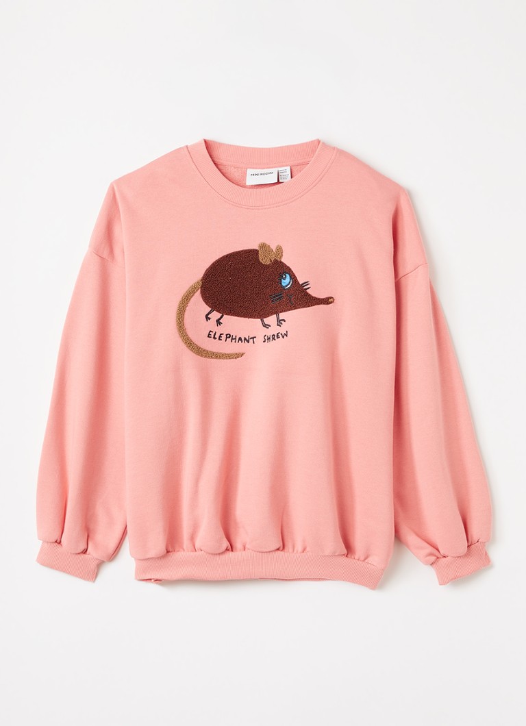 Mini Rodini Meisjes Elephant Shrew sweater met borduring in de kleur Roze, maat: 140/146