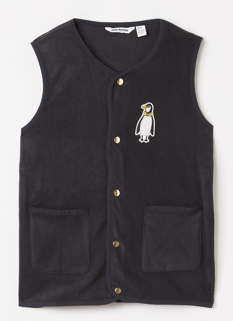 Mini Rodini Meisjes Penguin Patch gilet van fleece met applicatie in de kleur Zwart, maat: 128/134