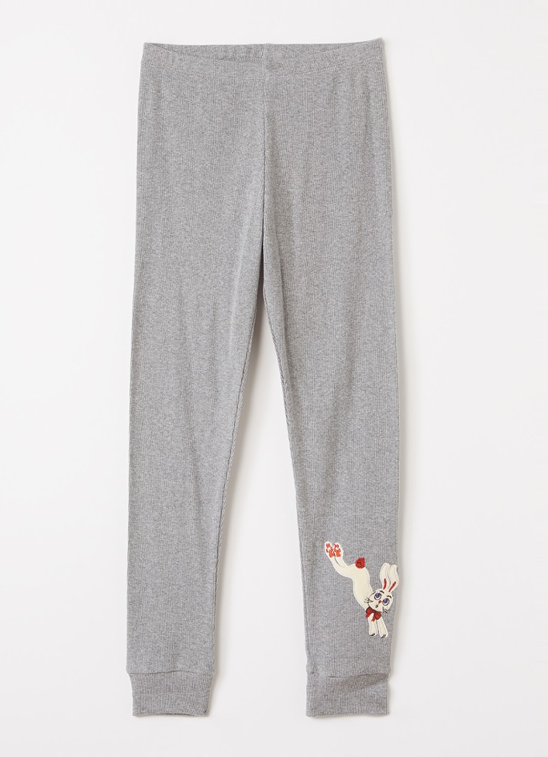Mini Rodini Meisjes Rabbit Application ribgebreide slim fit legging in de kleur Middengrijs, maat: 128/134