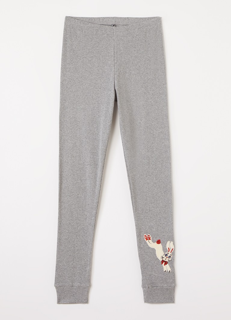 Mini Rodini Meisjes Rabbit Application ribgebreide slim fit legging in de kleur Middengrijs, maat: 140/146