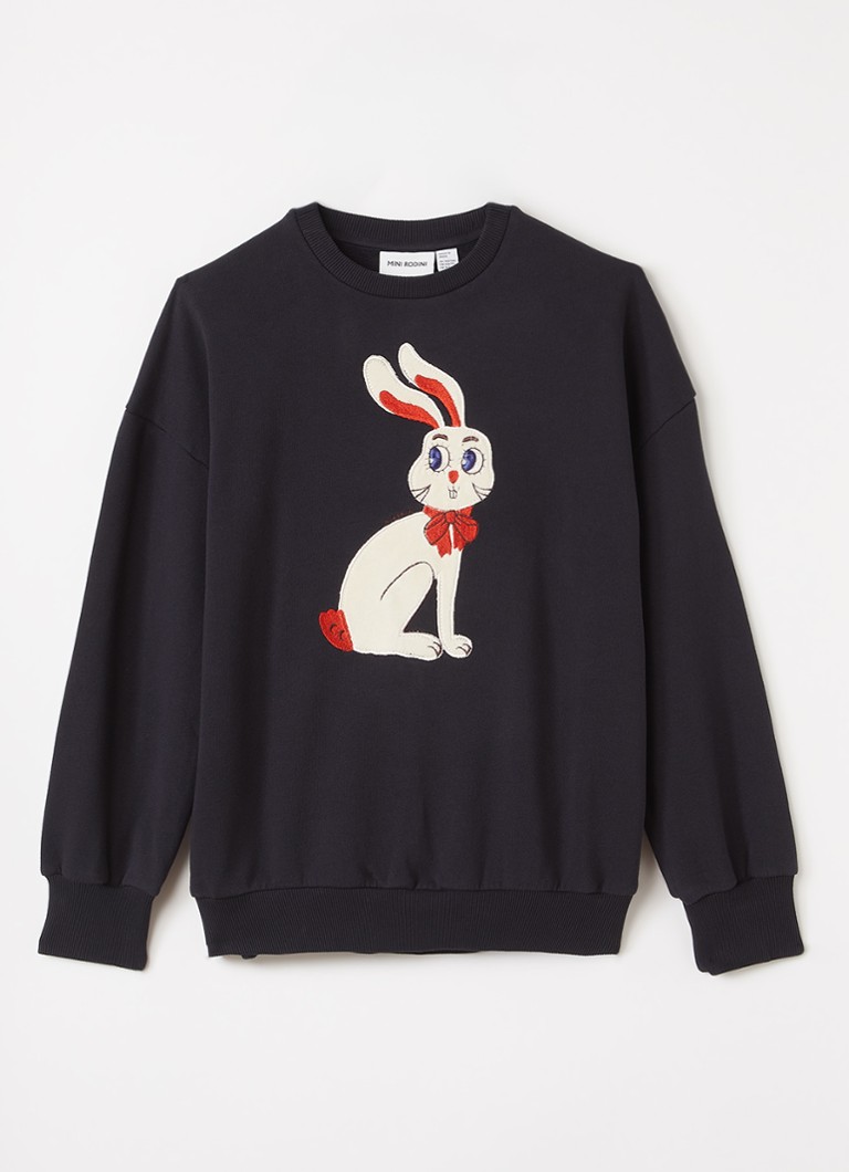 Mini Rodini Meisjes Rabbit Application sweater met applicatie in de kleur Zwart, maat: 128/134