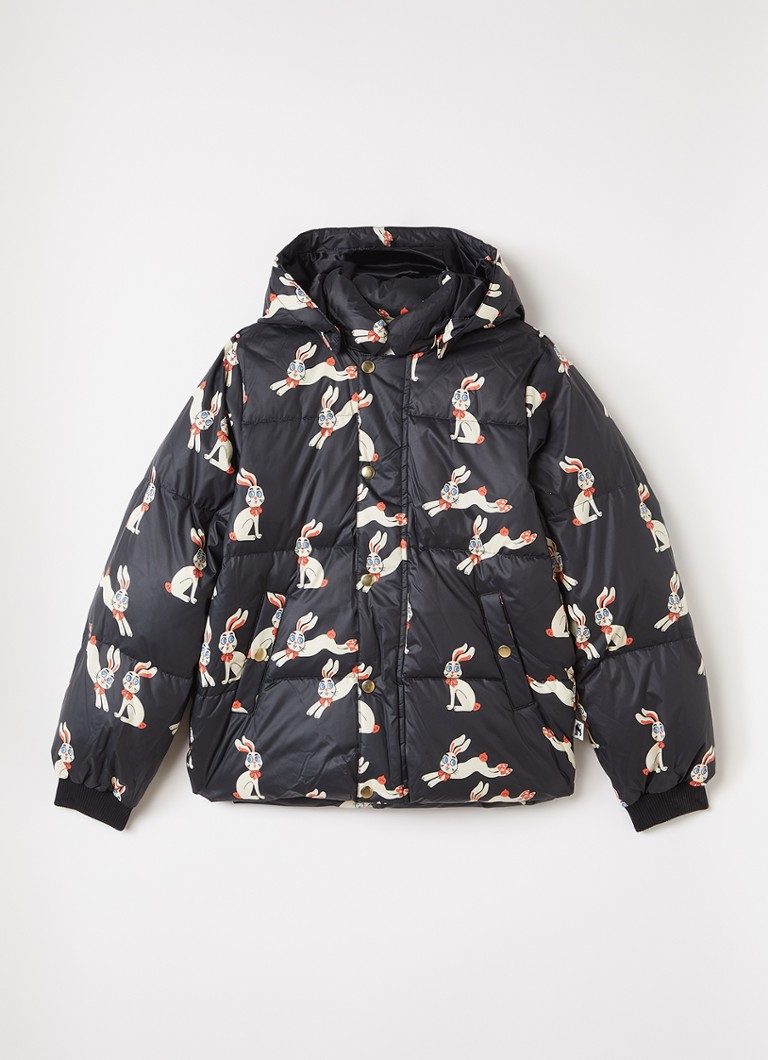 Mini Rodini Meisjes Rabbits puffer jack met print in de kleur Zwart, maat: 128/134