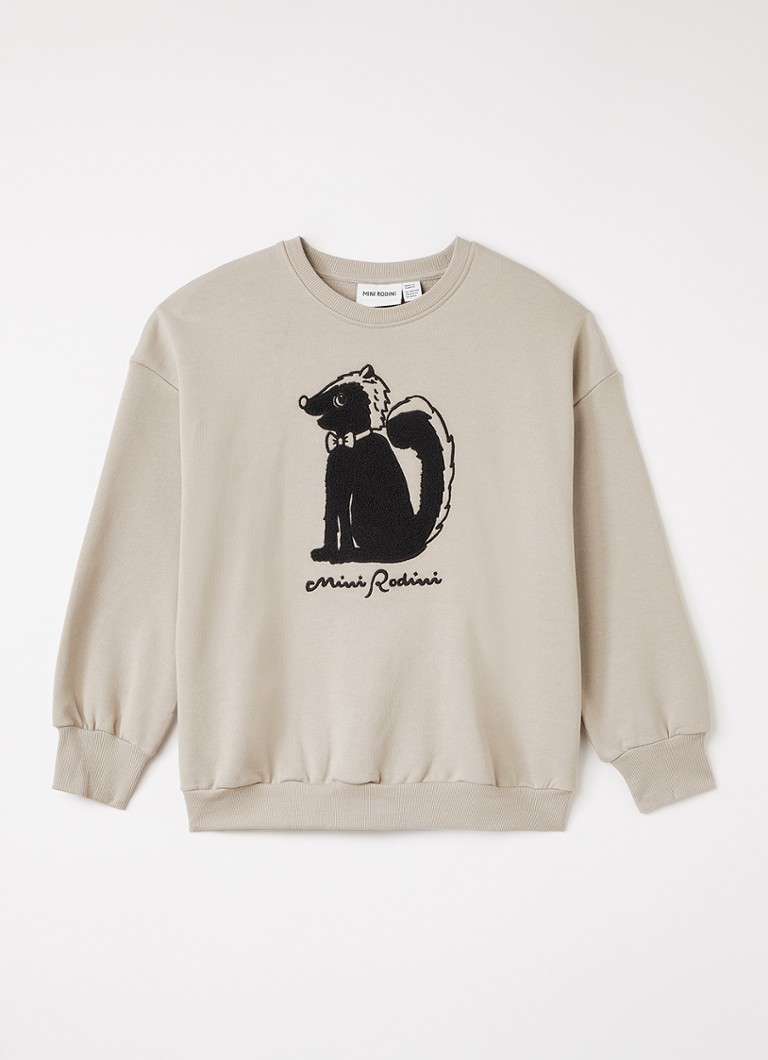Mini Rodini Meisjes Skunk Chenille sweater met print in de kleur Grijs, maat: 104/110