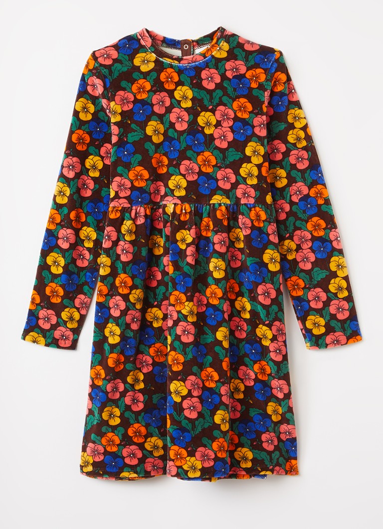 Mini Rodini Meisjes Violas jurk van fluweel met bloemenprint in de kleur Roodbruin, maat: 128/134