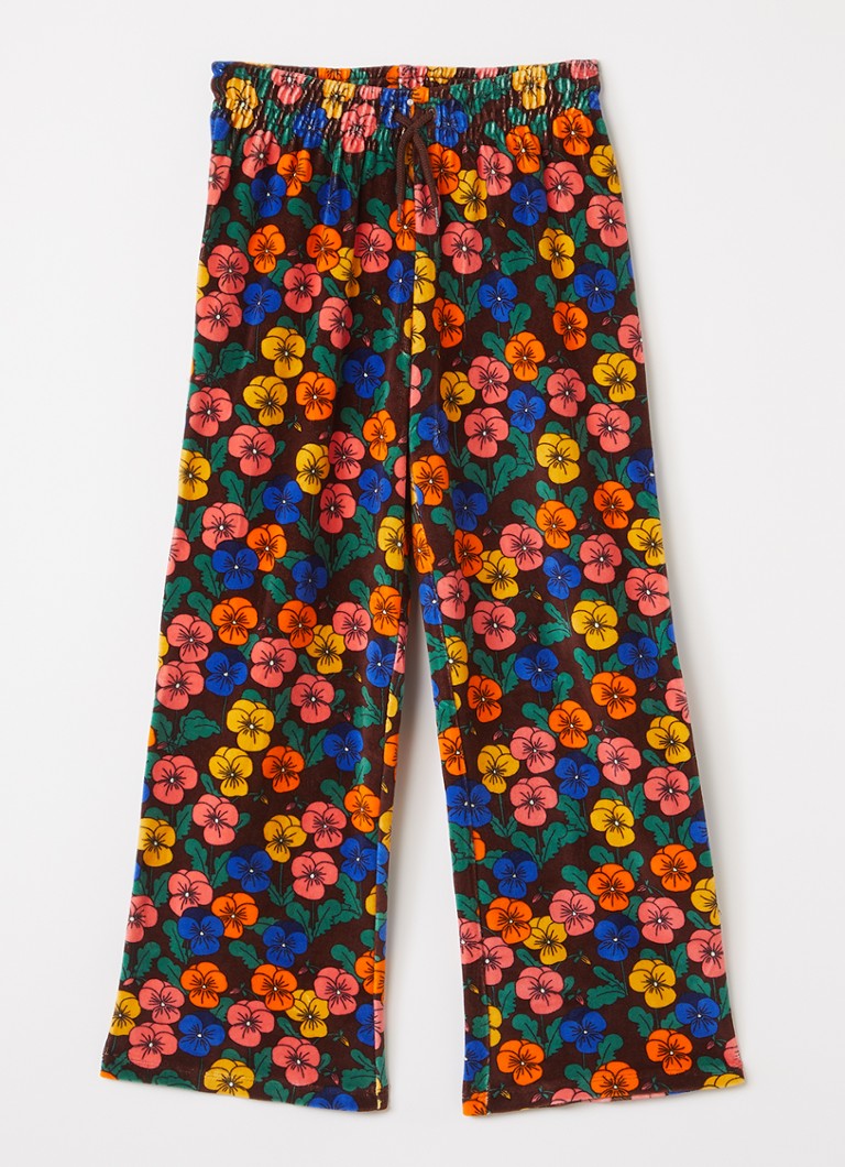 Mini Rodini Meisjes Violas wide fit joggingbroek van fluweel met bloemenprint in de kleur Roodbruin, maat: 128/134