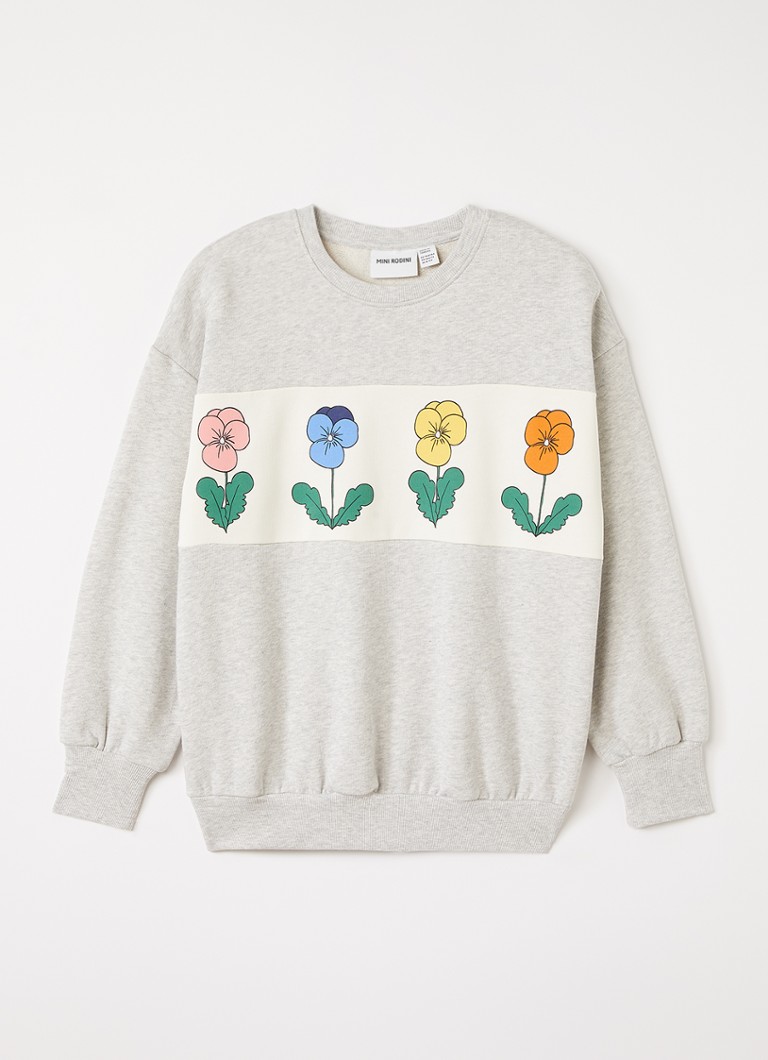 Mini Rodini Meisjes Violas sweater met print in de kleur Grijsmele, maat: 116/122