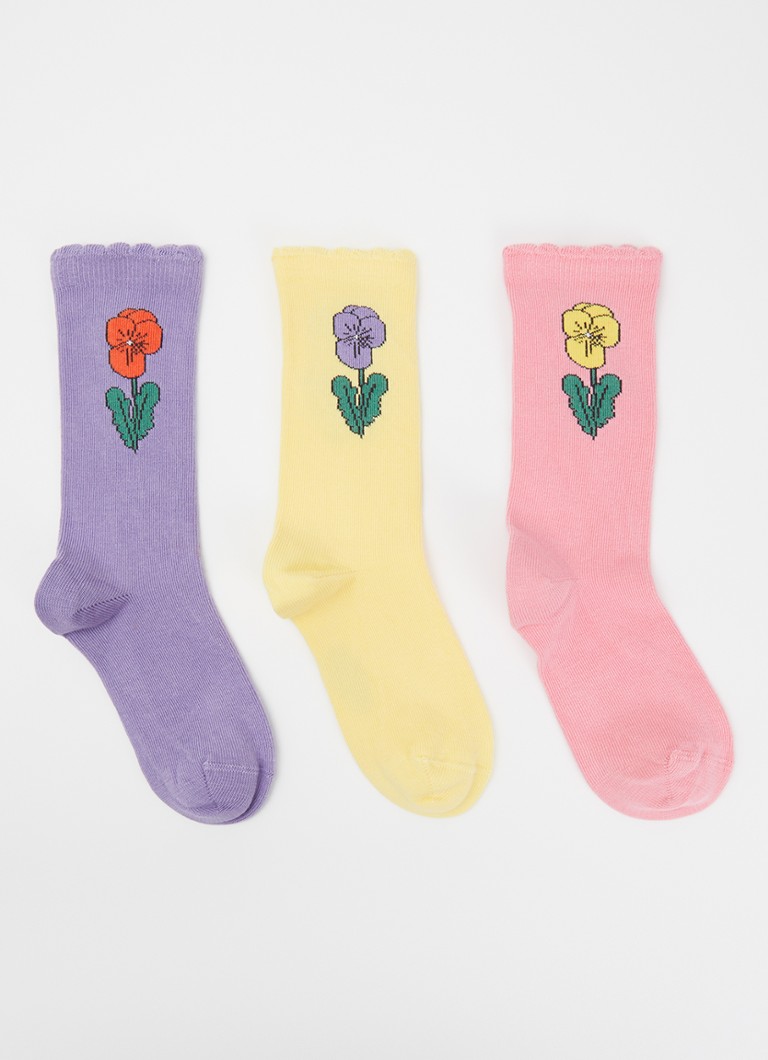 Mini Rodini Meisjes Violas sokken met bloemenprint in 3-pack in de kleur Multicolor, maat: 32/35