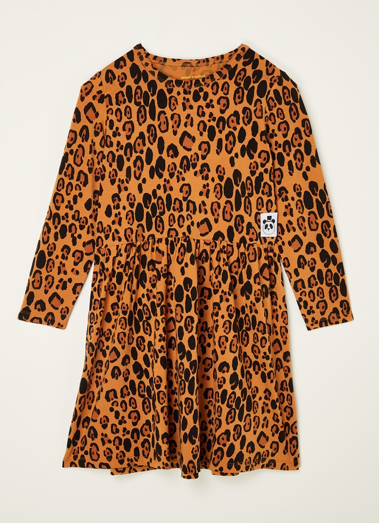 Mini Rodini Meisjes Leopard jurk met panterprint in de kleur Oranjebruin, maat: 128/134
