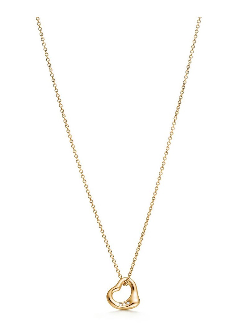 Tiffany & Co. Dames Open Heart ketting van 18 karaat geelgoud met diamant, 11 mm 70625 in de kleur
