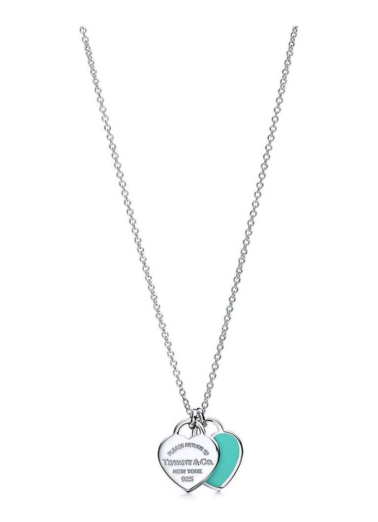 Tiffany & Co. Dames Tiffany Blue Double Heart Tag Mini ketting van sterling zilver 58879 in de kleur