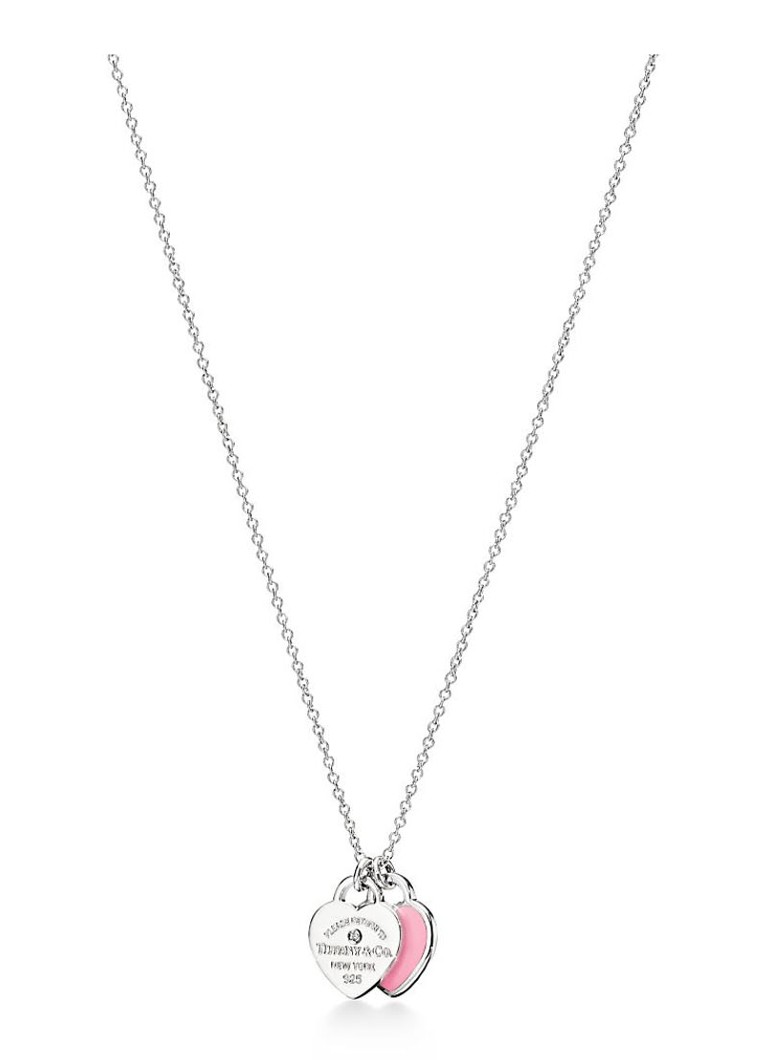 Tiffany & Co. Dames Pink Double Heart Tag Mini ketting van sterling zilver met diamant 52676 in de kleur
