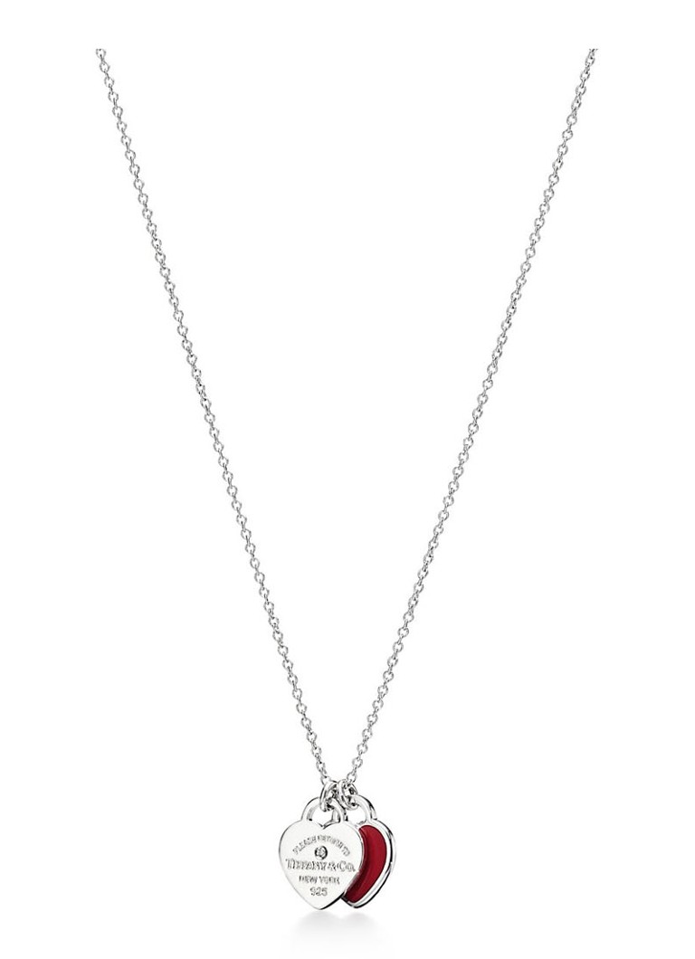 Tiffany & Co. Dames Red Double Heart Tag Mini ketting van sterling zilver met diamant 52956 in de kleur