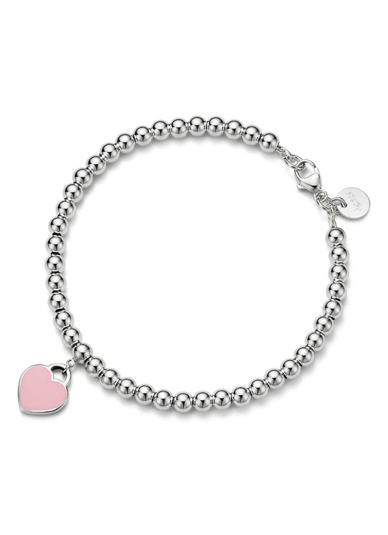 Tiffany & Co. Dames Pink Mini Heart kralenarmband van sterling zilver met diamant, 4 mm 18481 in de kleur