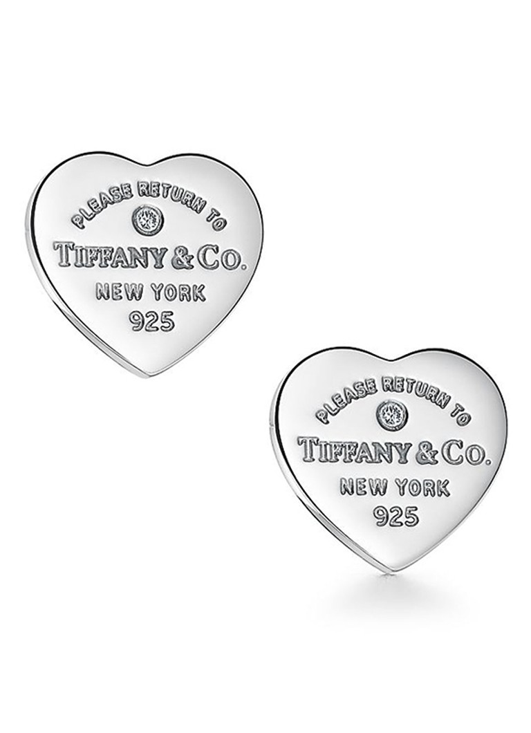 Tiffany & Co. Dames Heart Tag Mini oorknopjes van sterling zilver met diamant 35749 in de kleur