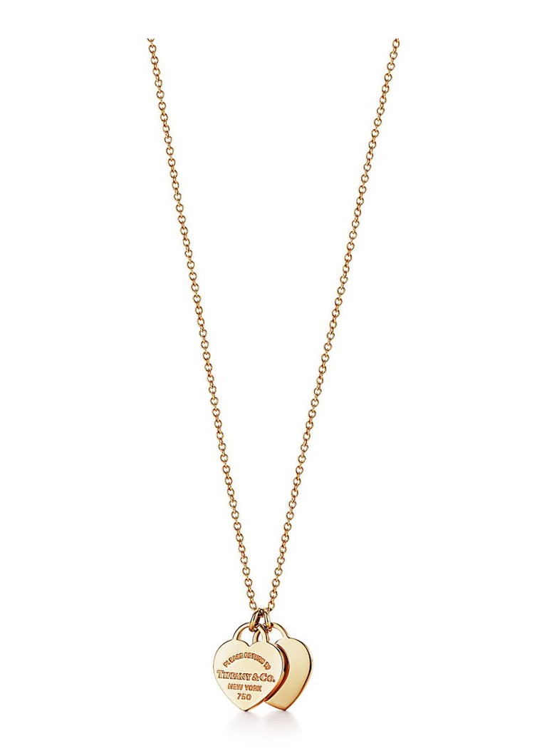 Tiffany & Co. Dames Double Heart Tag Mini ketting van 18 karaat geelgoud 41418 in de kleur