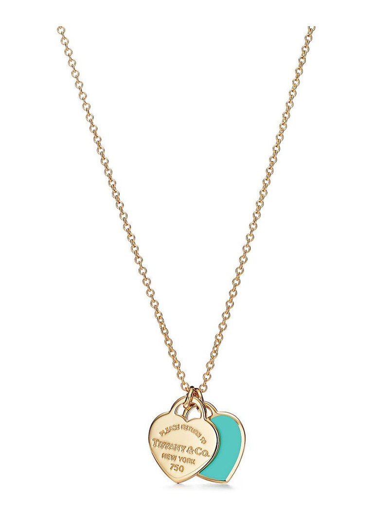 Tiffany & Co. Dames Double Heart Tag Mini ketting van 18 karaat geelgoud 68411 in de kleur