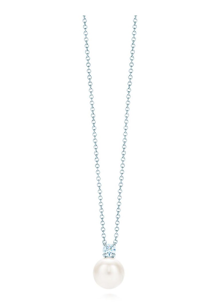Tiffany & Co. Dames Ketting van 18 karaat witgoud met parel en diamant 44785 in de kleur