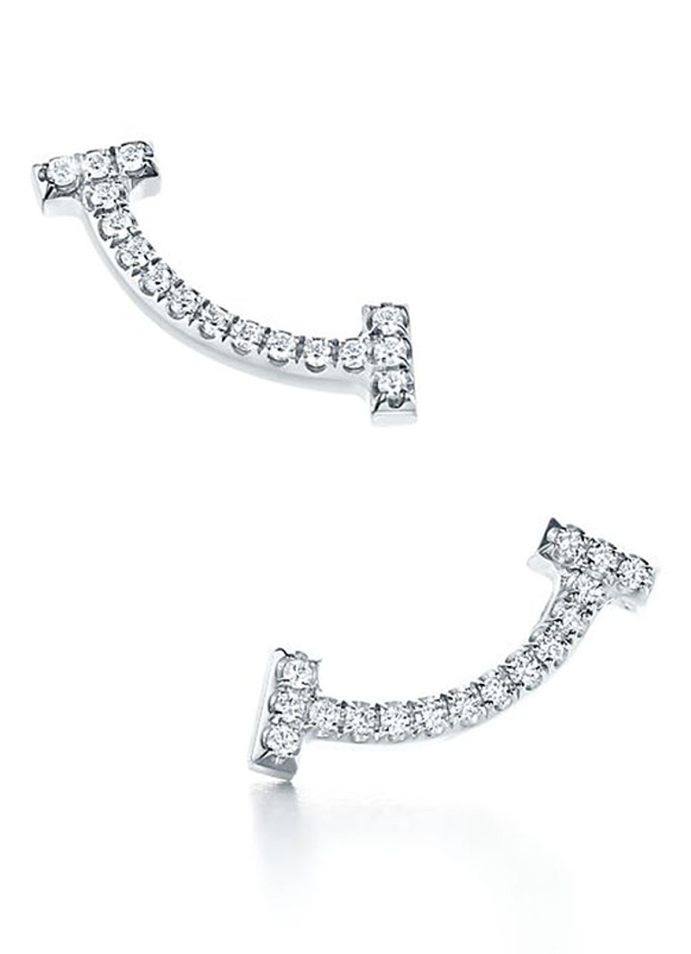 Tiffany & Co. Dames Smile oorknopjes van 18 karaat witgoud met diamant 74010 in de kleur