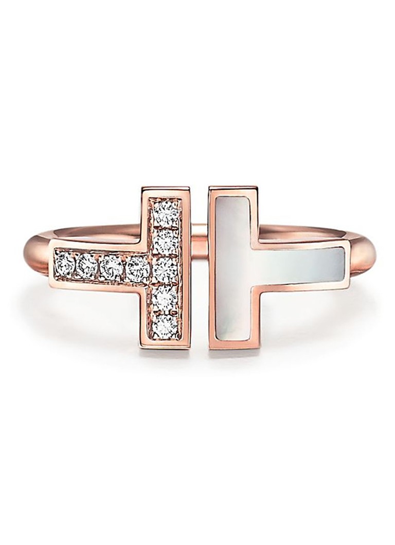 Tiffany & Co. Dames Tiffany T Wire ring van 18 karaat roségoud met diamant en parelmoer 57532 in de kleur