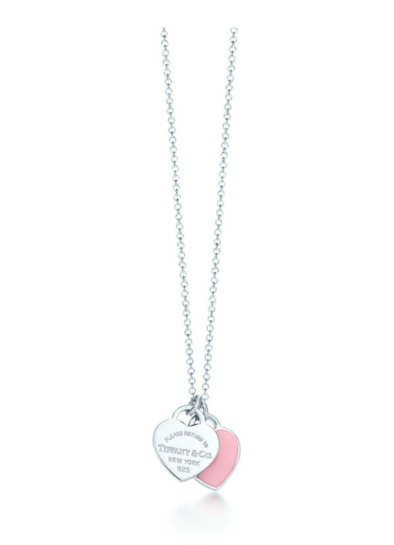 Tiffany & Co. Dames Pink Double Heart Tag Mini ketting van sterling zilver 63802 in de kleur