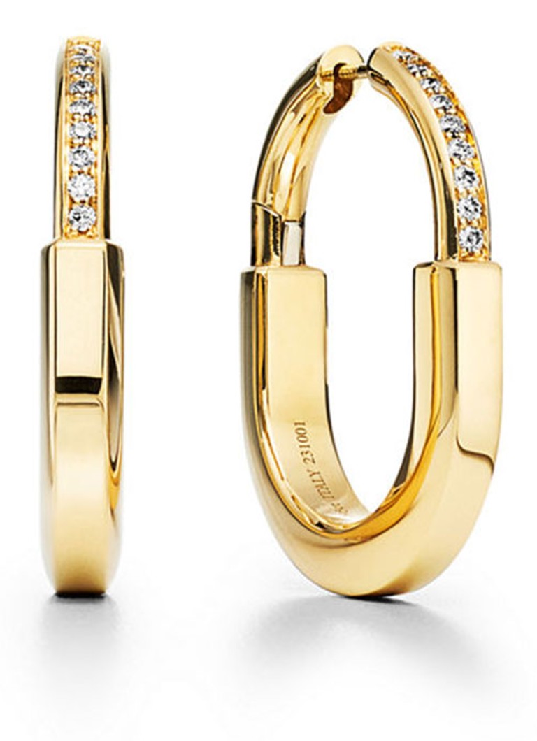 Tiffany & Co. Dames Tiffany Lock oorringen van 18 karaat geelgoud met diamanten, Medium 77295 in de kleur