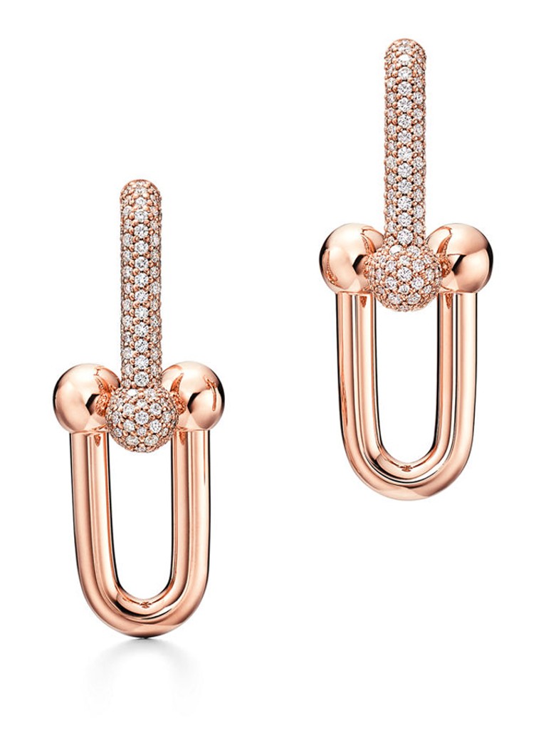 Tiffany & Co. Dames Tiffany HardWear Large Link oorhangers van 18 karaat roségoud met pavé diamant 75385 in de kleur