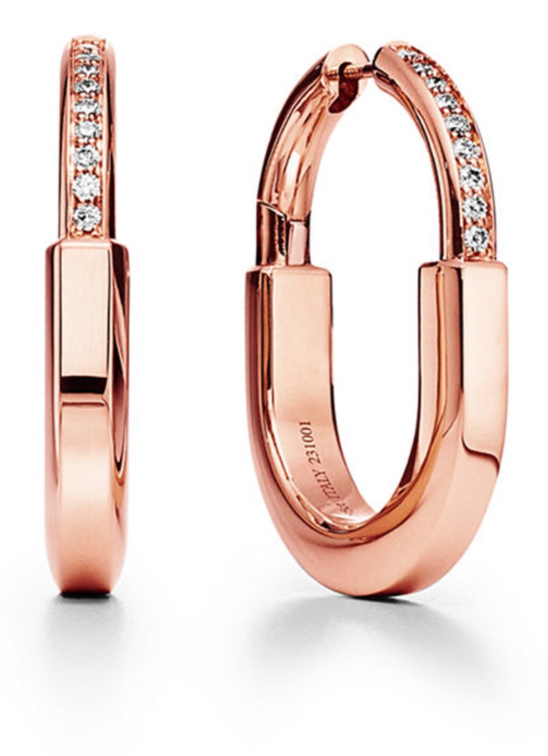 Tiffany & Co. Dames Tiffany Lock Medium oorringen van 18 karaat roségoud met diamant 77294 in de kleur