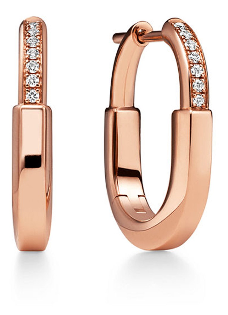 Tiffany & Co. Dames Tiffany Lock Small oorringen van 18 karaat roségoud met diamant 83004 in de kleur