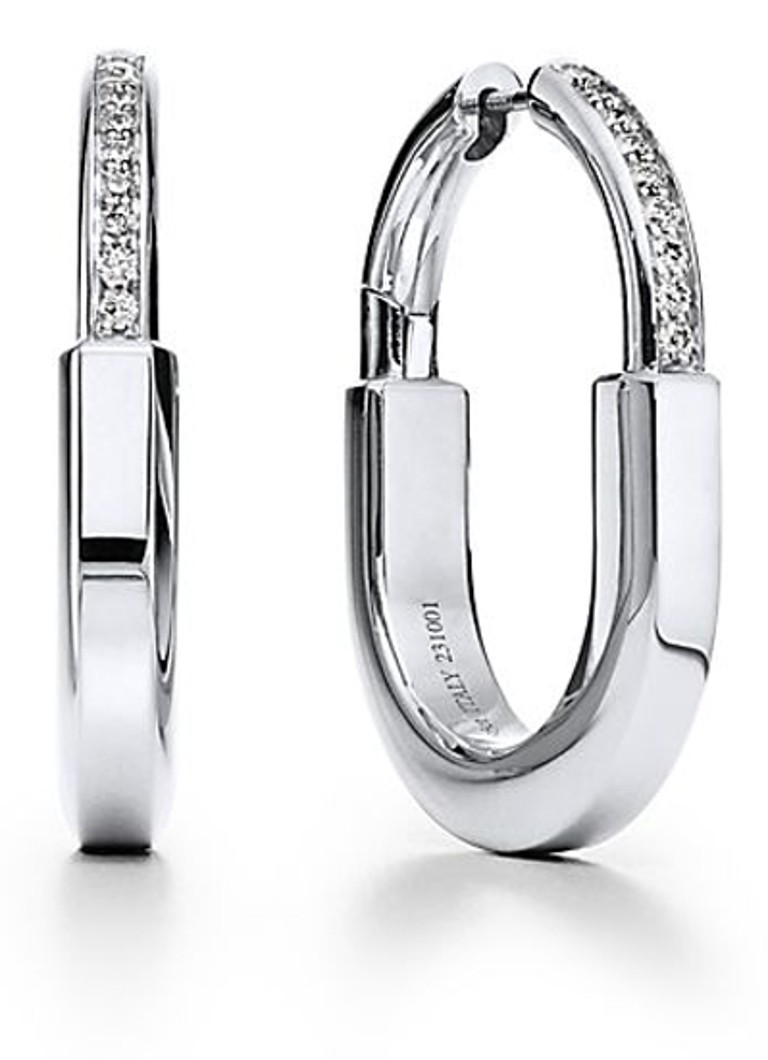 Tiffany & Co. Dames Tiffany Lock Medium oorringen van 18 karaat witgoud met diamant 77296 in de kleur