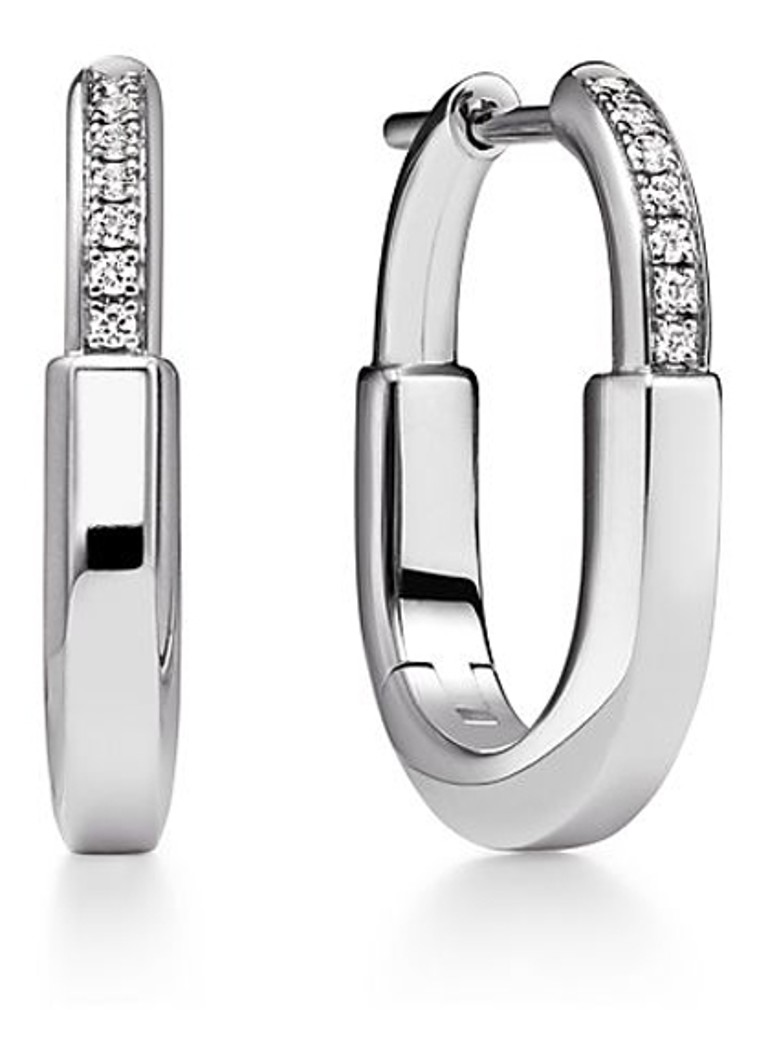 Tiffany & Co. Dames Tiffany Lock Small oorringen van 18 karaat witgoud met diamant 83006 in de kleur