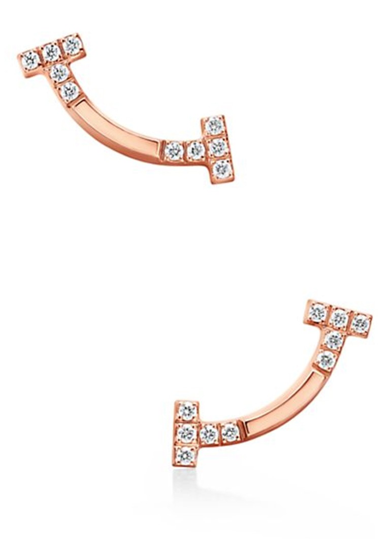 Tiffany & Co. Dames Tiffany T Smile Mini oorknopjes van 18 karaat roségoud met diamant 85586 in de kleur