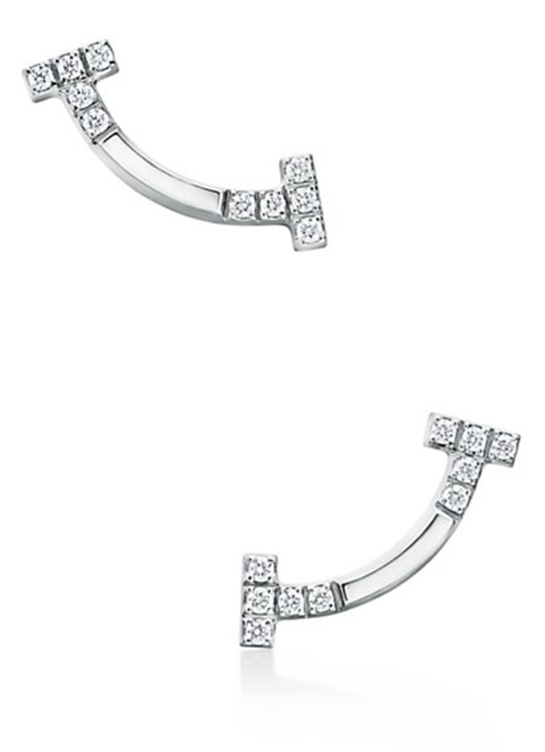 Tiffany & Co. Dames Tiffany T Smile Mini oorknopjes van 18 karaat witgoud met diamant 85588 in de kleur