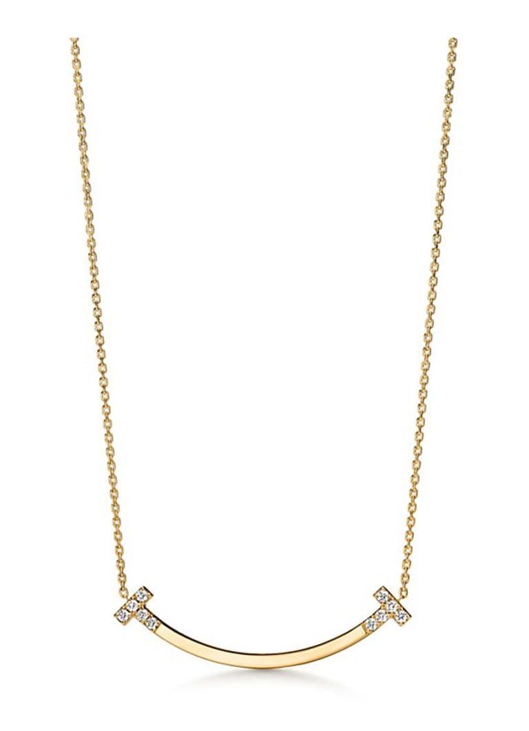 Tiffany & Co. Dames Tiffany T Smile Medium ketting van 18 karaat geelgoud met diamant 84617 in de kleur