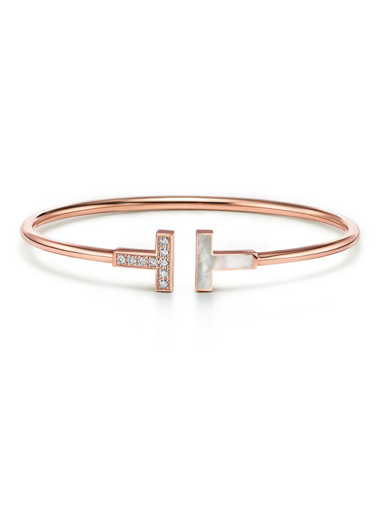 Tiffany & Co. Dames Tiffany T Wire bangle van 18 karaat roségoud met diamant en parelmoer 57535 in de kleur
