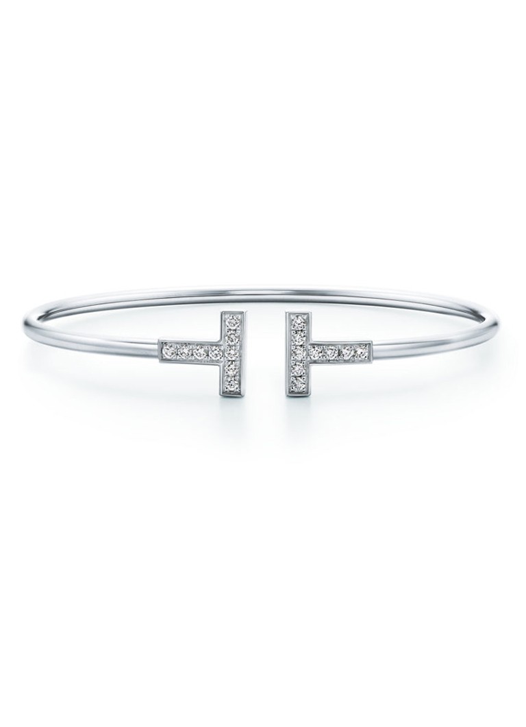 Tiffany & Co. Dames Tiffany T Wire bangle van 18 karaat witgoud met diamant 69749 in de kleur