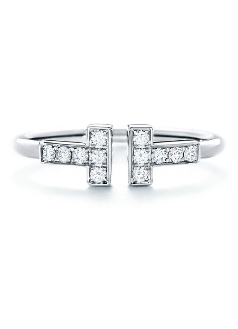 Tiffany & Co. Dames Tiffany T Diamond Wire ring van 18 karaat witgoud met diamant 69837 in de kleur