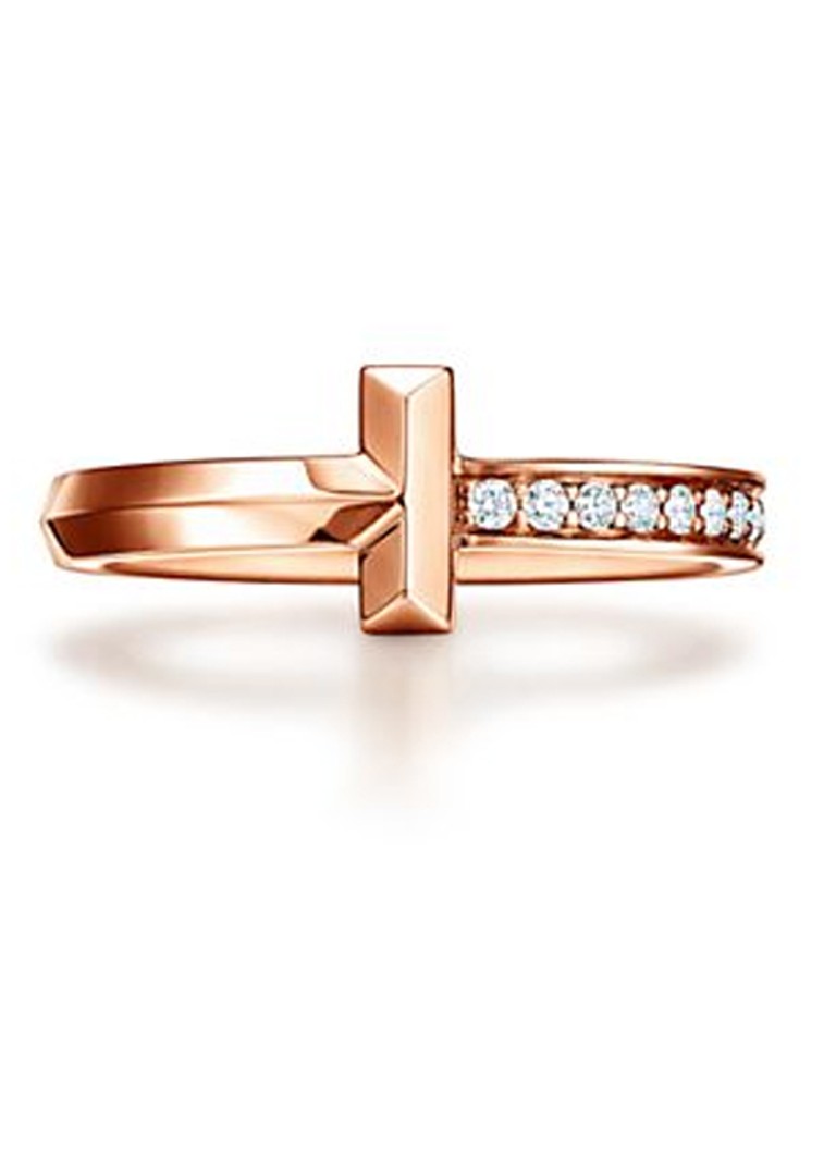 Tiffany & Co. Dames Tiffany T T1 ring van 18 karaat roségoud met diamant 67940 in de kleur