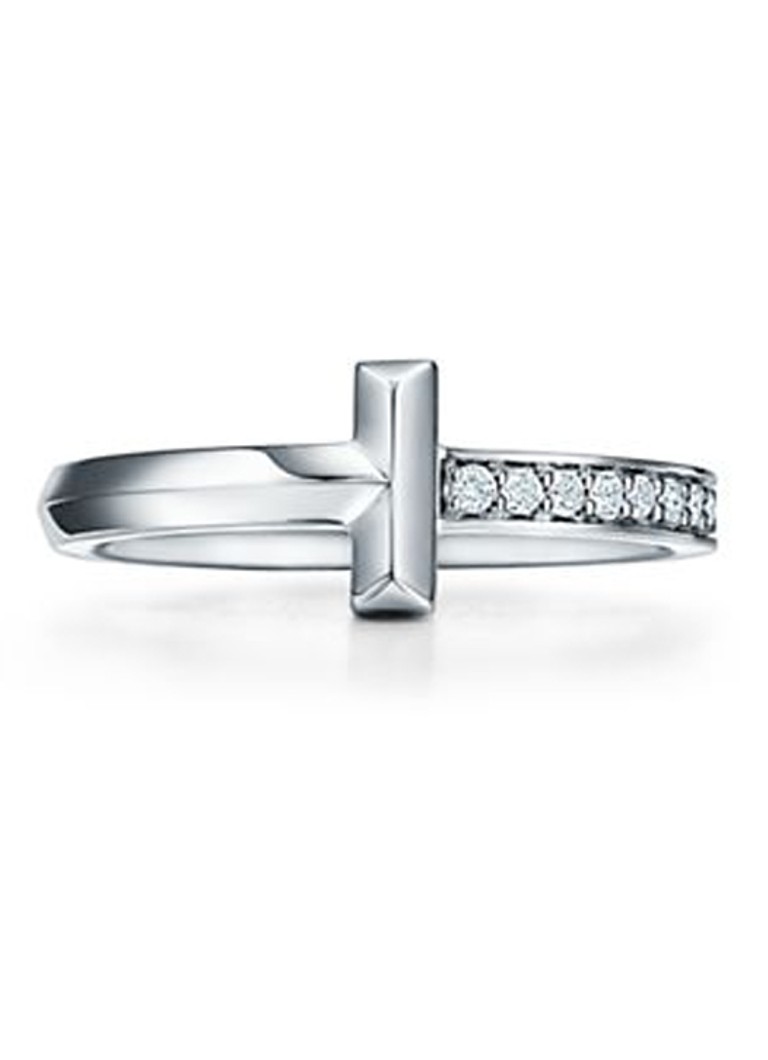 Tiffany & Co. Dames Tiffany T T1 ring van 18 karaat witgoud met diamant 67943 in de kleur