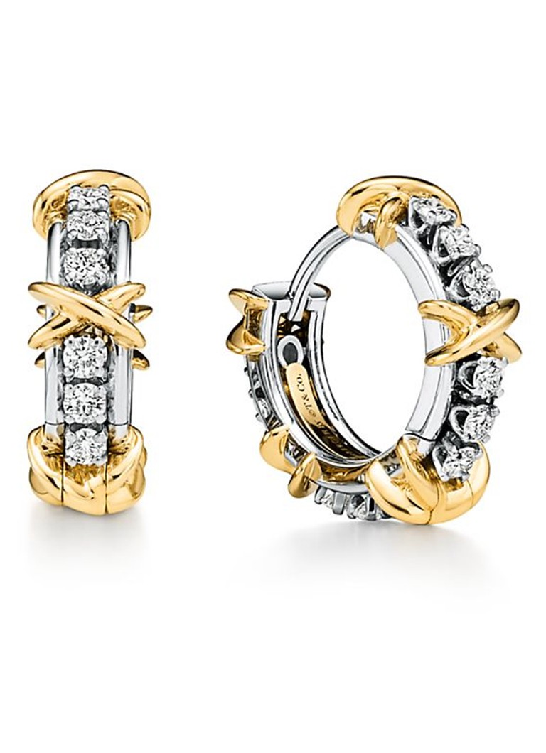 Tiffany & Co. Dames 16 Stone oorringen van 18 karaat geel- en witgoud met diamant 82383 in de kleur