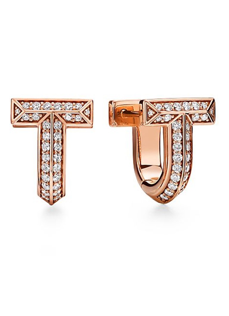 Tiffany & Co. Dames Tiffany T T1 oorringen van 18 karaat roségoud met diamant 81783 in de kleur