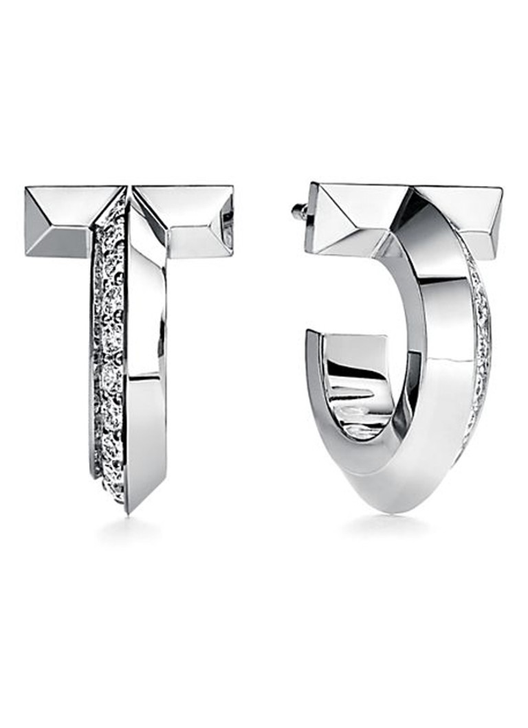 Tiffany & Co. Dames Tiffany T T1 oorringen van 18 karaat witgoud met diamant 28956 in de kleur
