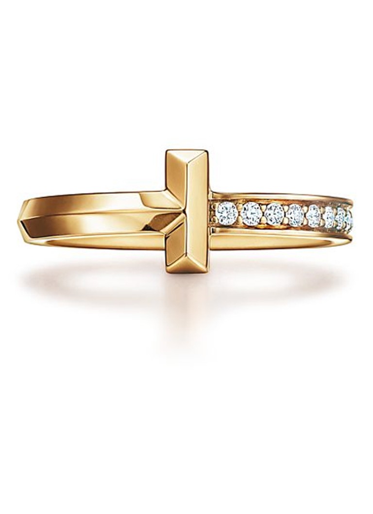 Tiffany & Co. Dames Tiffany T T1 ring van 18 karaat geelgoud met diamant 67939 in de kleur