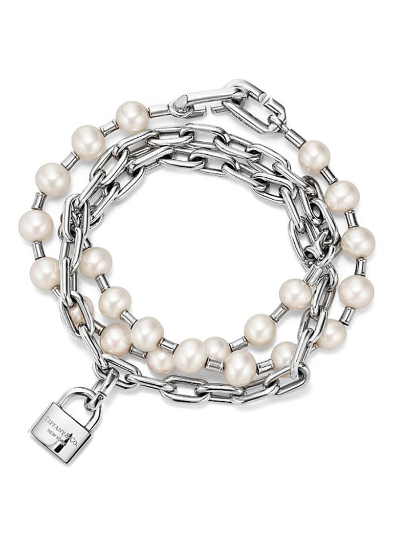 Tiffany & Co. Dames Tiffany HardWear Medium wikkelarmband van sterling zilver met parels 57569 in de kleur