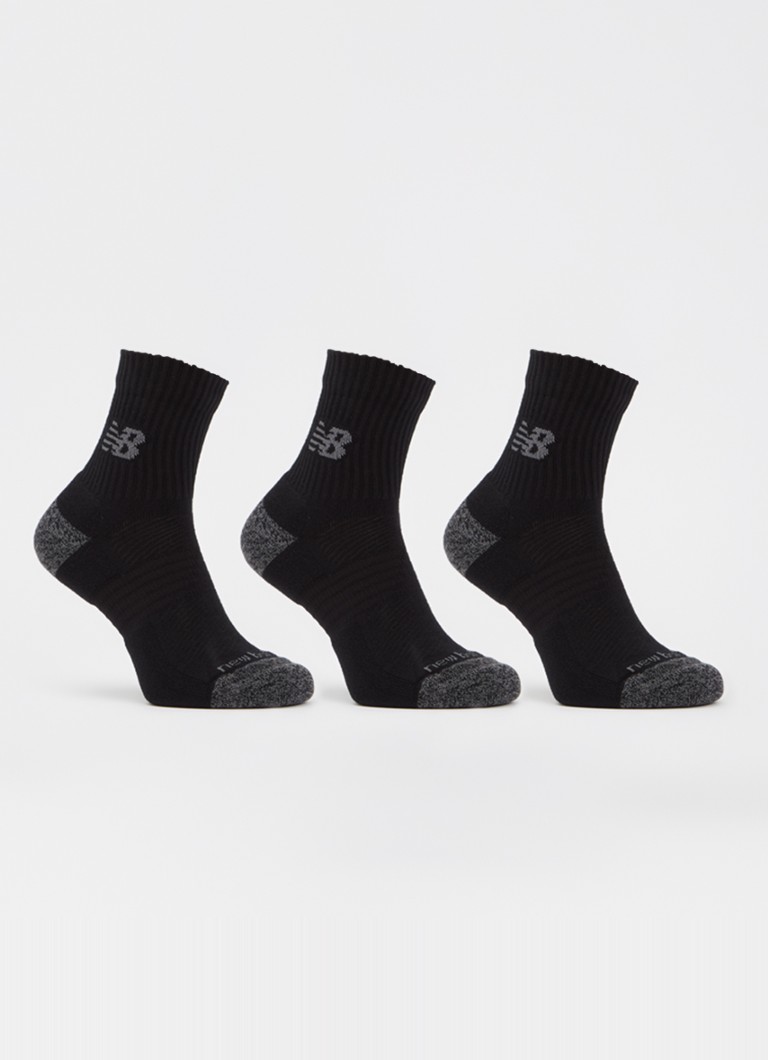 New Balance Heren Active Quarter sportsokken met logo in 3-pack in de kleur Zwart, maat: M=38-42