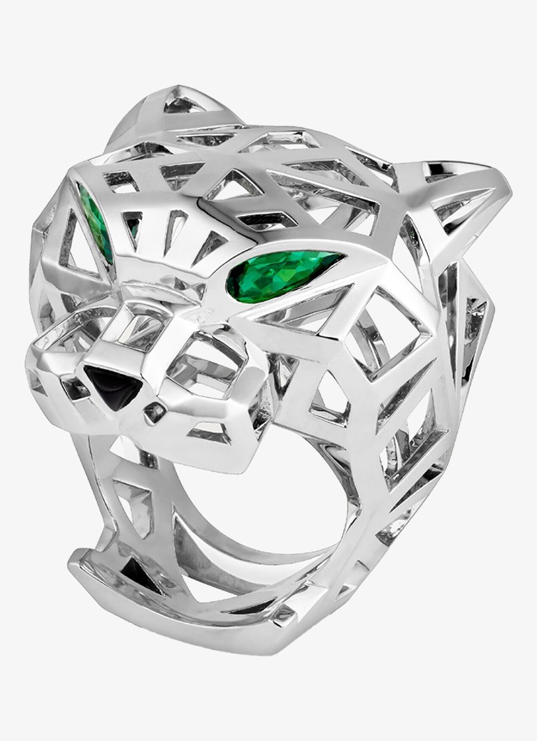 Cartier Dames Panthère de Cartier ring van 18 karaat witgoud met onyx en tsavoriet granaat CRN47309 in de kleur Witgoud