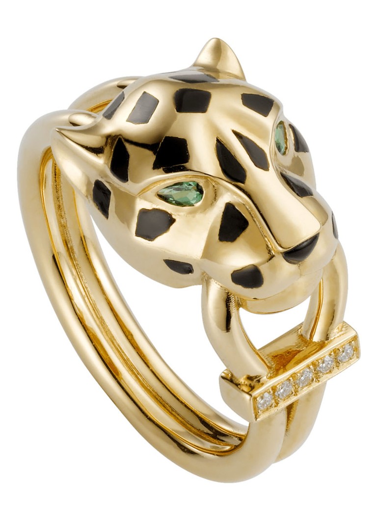 Cartier Dames Panthère de Cartier ring van 18 karaat geelgoud met lak, tsavoriet en diamanten CRB4096700 in de kleur Geelgoud