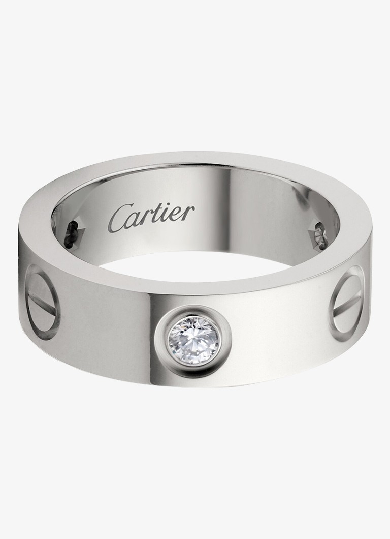 Cartier Heren LOVE trouwring, klassiek model van 18 karaat witgoud met 0.23 ct diamant CRB40325 in de kleur Witgoud