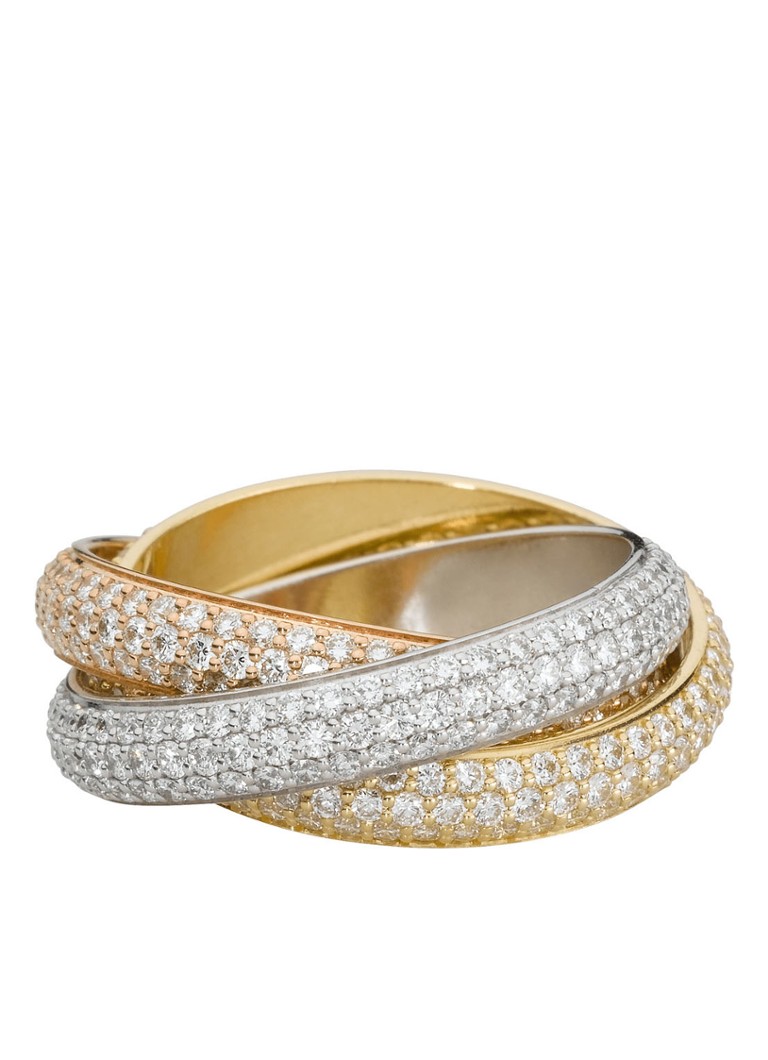 Cartier Dames Trinity medium ring van 18 karaat wit-, rosé en geelgoud met diamanten CRN4210700 in de kleur Aluminium
