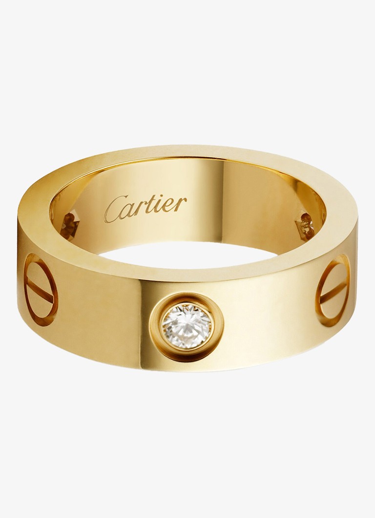 Cartier Heren LOVE ring, klassiek model van 18 karaat geelgoud met 0.23 ct diamant CRB40324 in de kleur Geelgoud