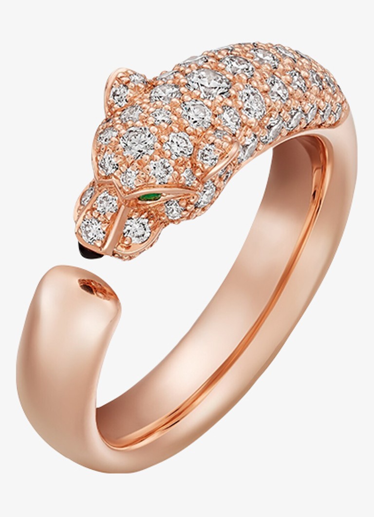 Cartier Dames Panthère de Cartier ring, small model van 18 karaat roségoud met onyx, smaragd en 0.68 ct diamant CRN47657 in de kleur Roségoud